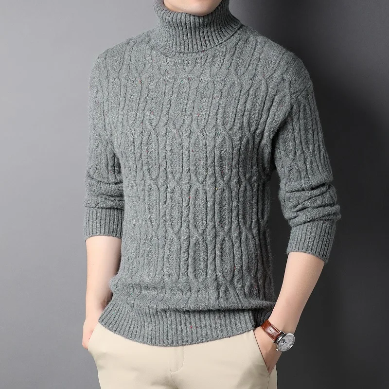 

New Turtleneck Men's Thick Warm Knit Sweater for Winter Men's Twist Trim Solid Color Sweater Jumper Men Bottom Sweater Knitwear