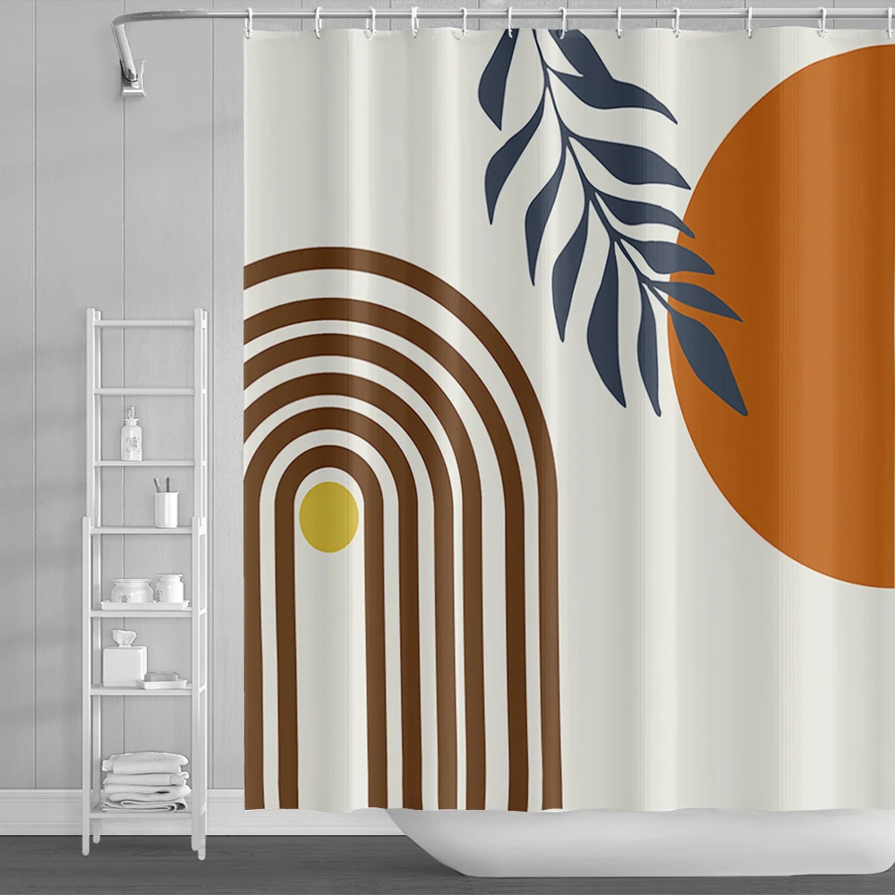 

Abstract Mid Century Shower Curtain Arch Sun Moon Minimalist Geometric Curve Stripes Fabric Christmas Landscape Bth Curtain Hook