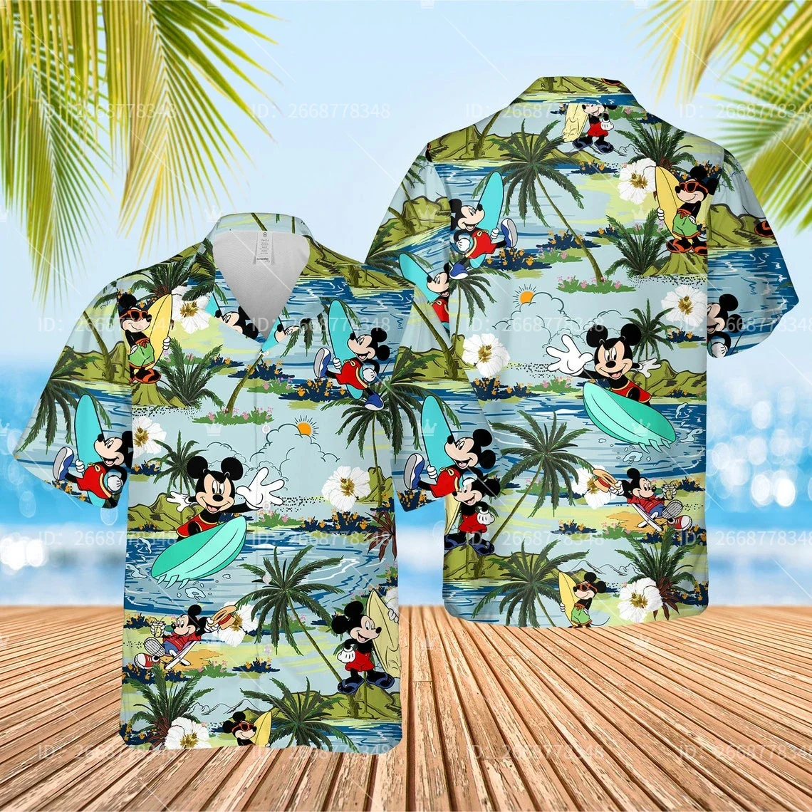 

Летняя гавайская рубашка Disney с Микки и Минни Маус, Подарочная рубашка Disney World, праздничная рубашка Hawai с Микки и друзьями для отпуска семьи