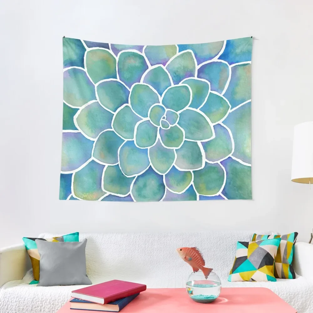 

Blue and Green Succulent Watercolor Illustration Tapestry Decoration Home Decorative Wall Murals Tapestry