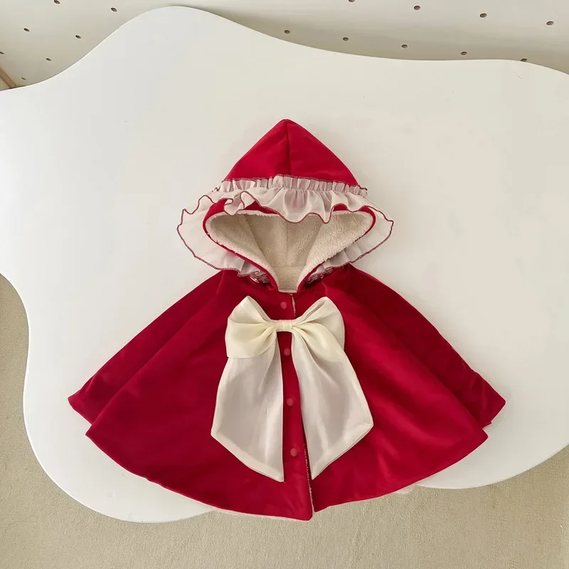 

Рождественская красная накидка для новорожденных девочек флисовая плюшевая накидка меховая накидка с капюшоном детское уличное теплое пальто Зимняя верхняя одежда для малышей