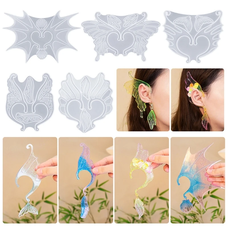 

Elf Ear Clips Epoxy Resin Silicone Mold Fairy Wing No Piercing Earrings Ear Cuff Covers Crystal Resin Molds Jewelry Tool