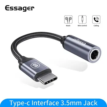 Essager USB C타입 3.5 잭 이어폰 어댑터, USB C-3.5mm 헤드폰 AUX 오디오 어댑터 케이블, 화웨이 P30 샤오미 미 10 9 Es 상품 이미지