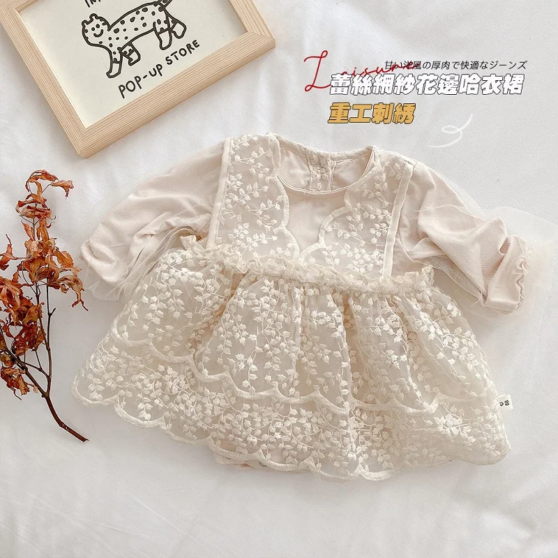 

Baby Girl Lace Romper 0-2Years Newborn Princess Long Sleeve O-Neck Skirted Bodysuit One-Pieces Outfits Birthday Party Clothes