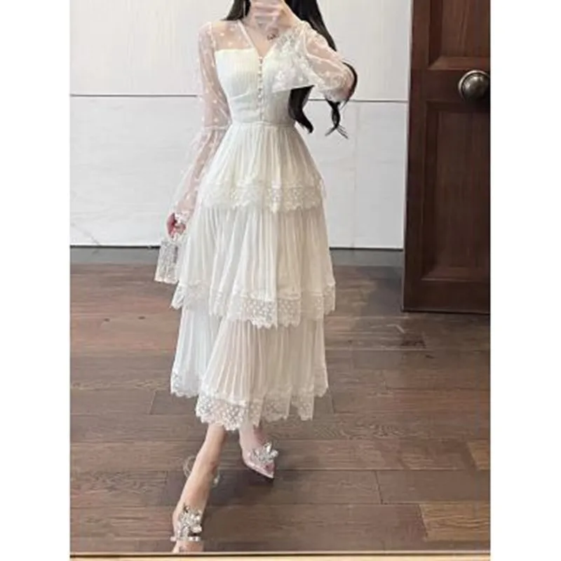 

Женское шифоновое плиссированное платье, роскошное подиумное дизайнерское привлекательное прозрачное кружевное платье в стиле пэчворк