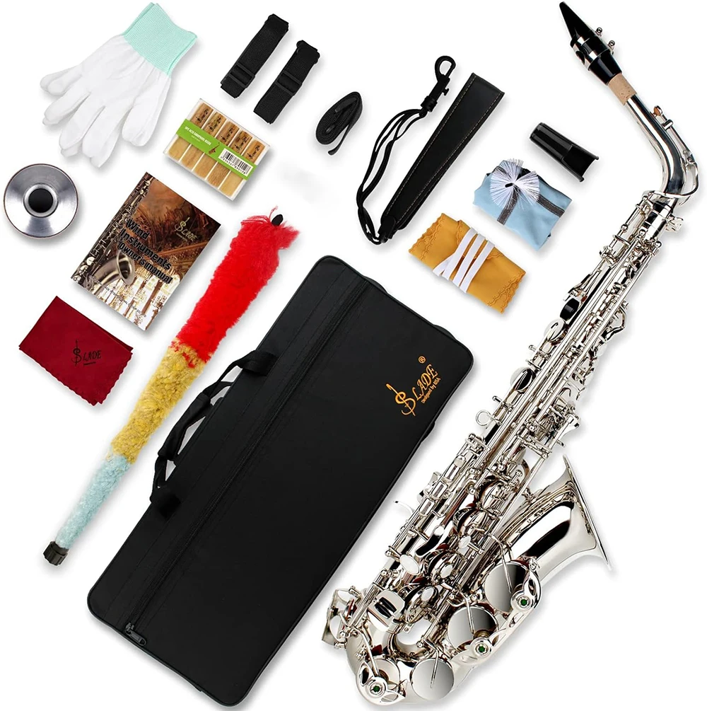 

SLADE Saxophone Eb Alto Saxophone Silver for Beginners Adults with Cleanning Cloth Reed Strap Glove Accessories
