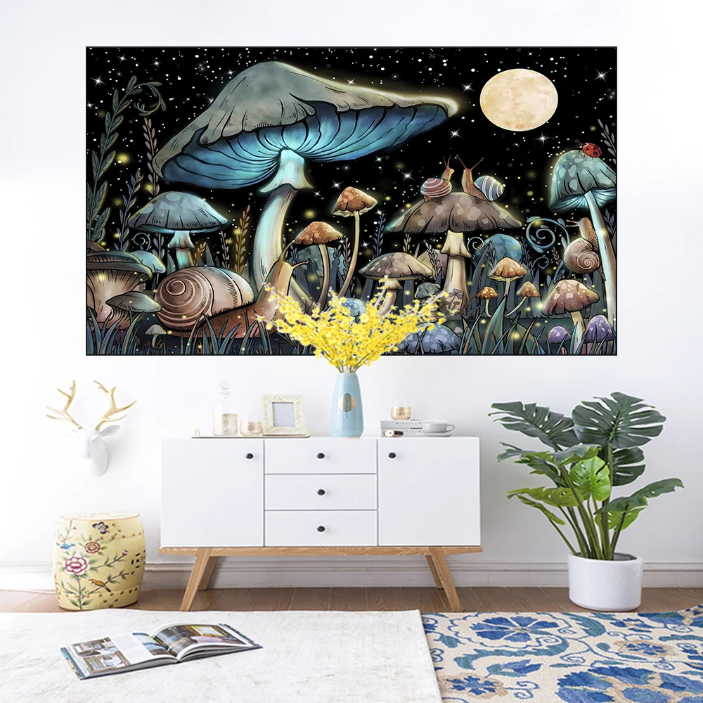 

Mushroom Tapestry Anime Tapestry Moon background Snail Cute Tapestry Bedroom Aesthetic Dark Nature Tapestry Wall Hanging poster