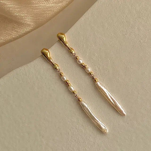 Bilandi-Boucles d'oreilles longues en perles d'eau douce naturelles pour femmes, boucles d'oreilles pendantes en cuivre, tempérament élégant, bijoux fantaisie, haute qualité 2