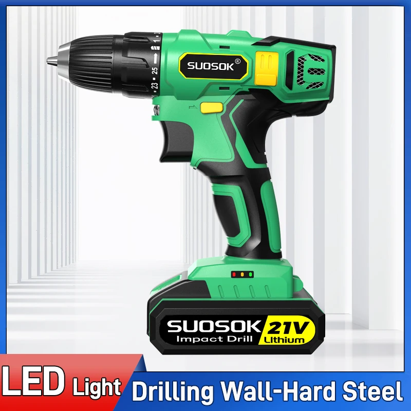 SUOSOK Cordless Impact Drill Cordless Screwdriver Battery Charged 21V Powerful Drilling Wood Steel Plate Wall Glass Makita Tools
SUOSOK Cordless Impact Drill Cordless Screwdriver Battery Charged 21V Powerful Drilling Wood Steel Plate Wall Glass Makita Tools
