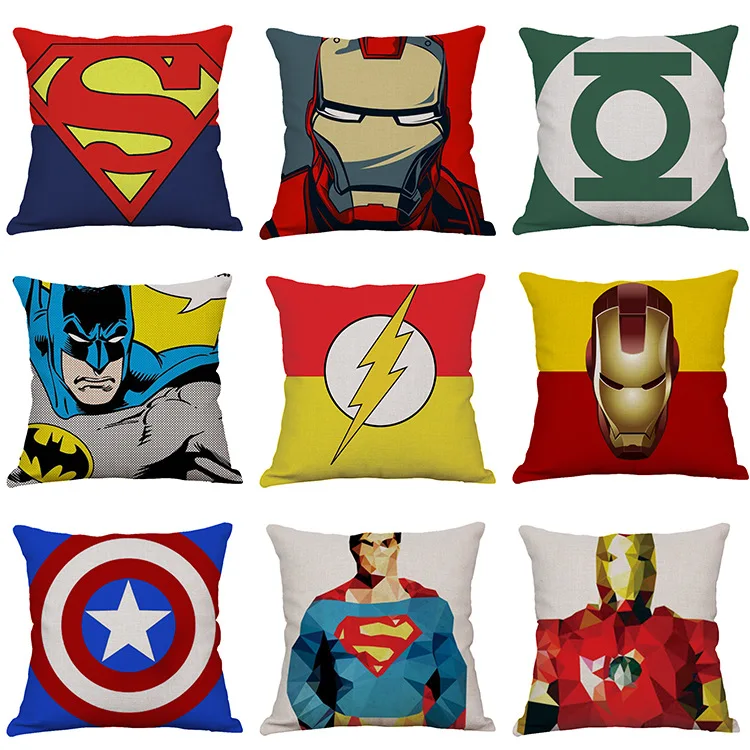 

Disney Superhero Marvel Movie Cushion Superman Iron Man Spiderman Avengers Literary Linen Pillow Covercushion Cover