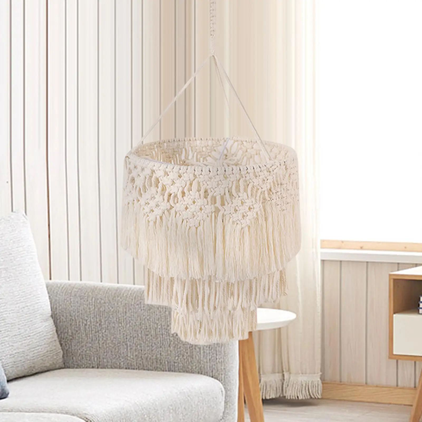 Boho Macrame Lamp Shade - Handwoven Light Cover for Hanging Pendant Lights 4 S0217cd89871d48d1be1488a2df7d13026