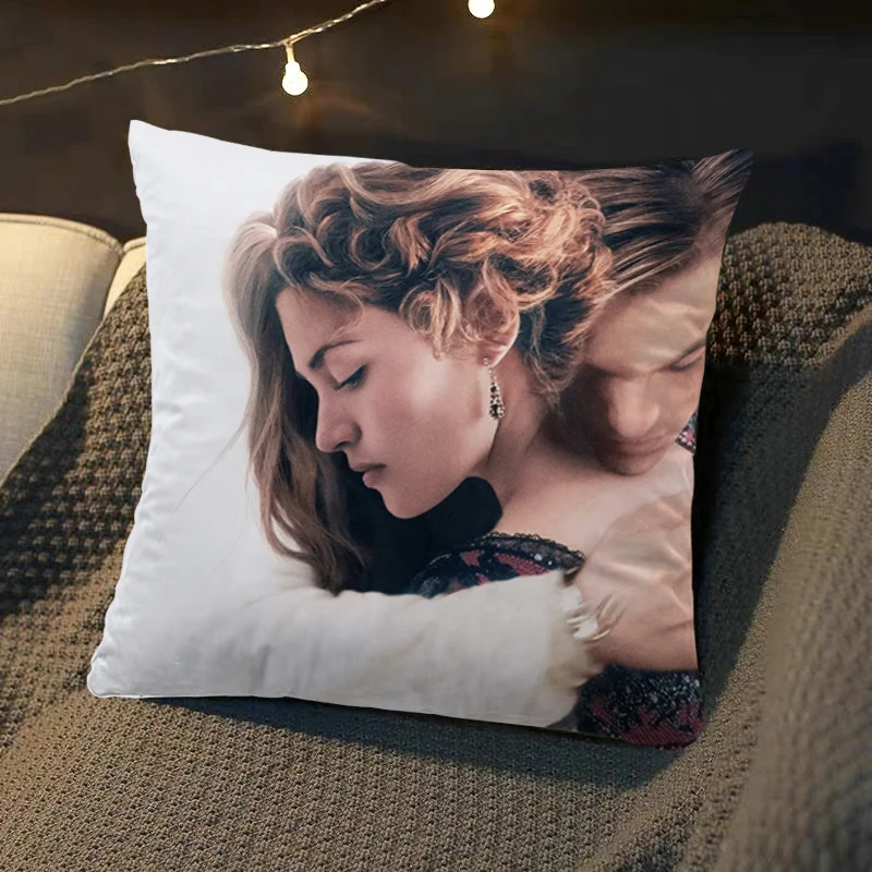 

Square Cushion Cover Pillowcase T-Titanic Movie Poster Pillow Covers Sofa Car Bed Room Decor Short Plush Dakimakura Wedding Gift