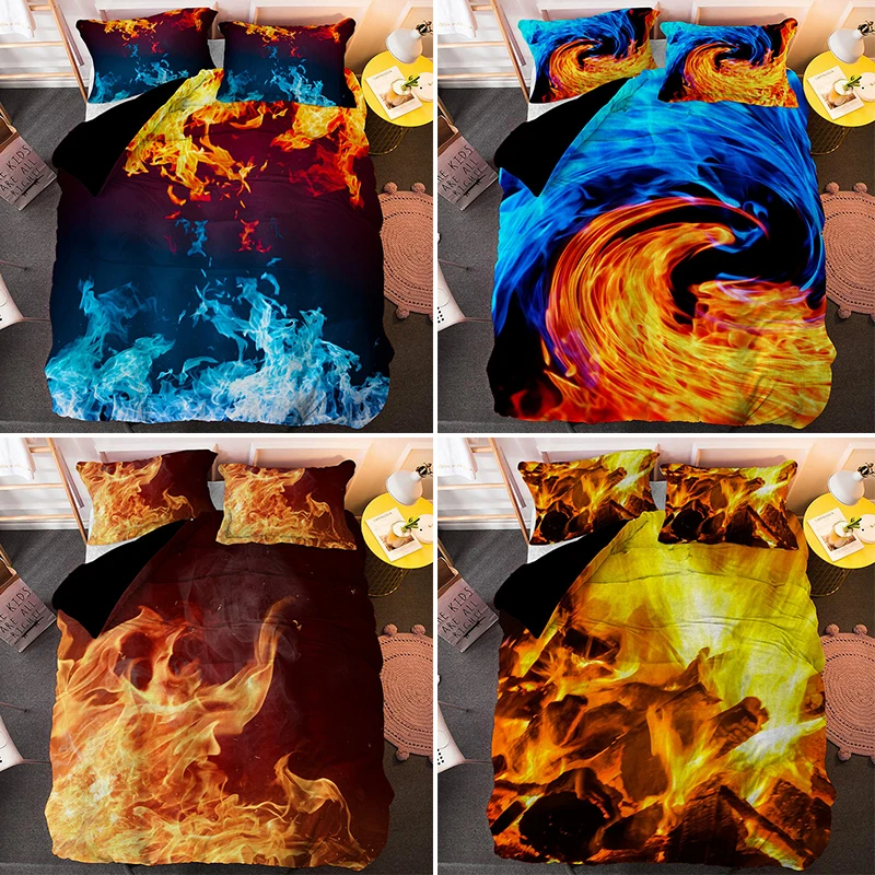 

Colorful Flame Bedding Set Single Twin Full Queen King Size Ice And Fire Blaze Bed Sets Children Adult Bedroom Duvet Cover