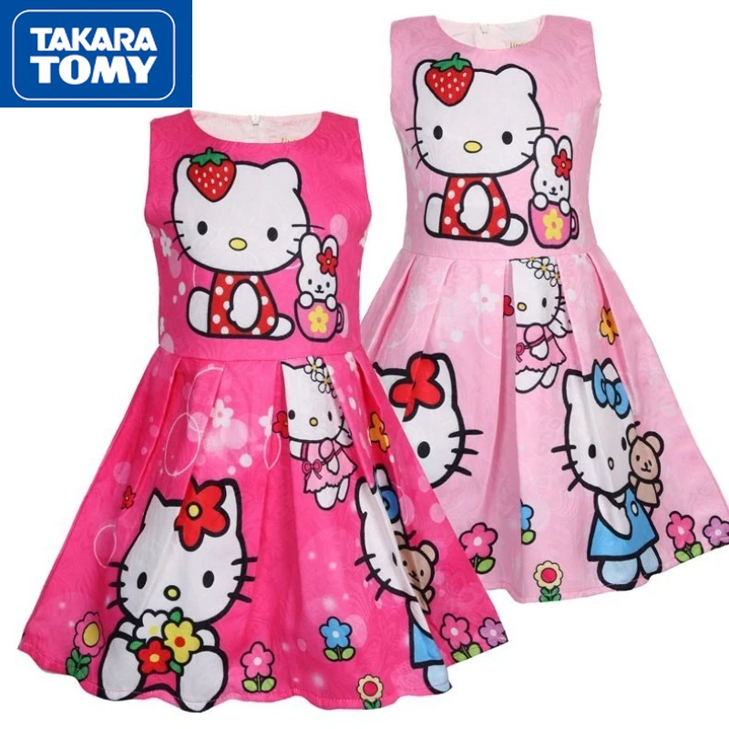 

TAKARA TOMY Spring and Summer New Girl Hello Kitty Cute Sweet Printed Vest Dress Baby Sleeveless Elegant Pleated Princess Skirt