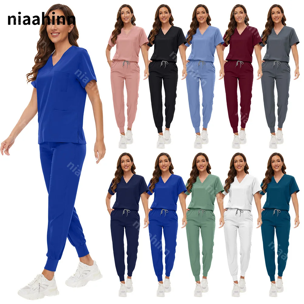 

Polychrome Medical Uniform Women Scrubs Sets Pet Hospital Working Scrub Suits Nurse Accessories Dental Surgery Suit Lab Workwear