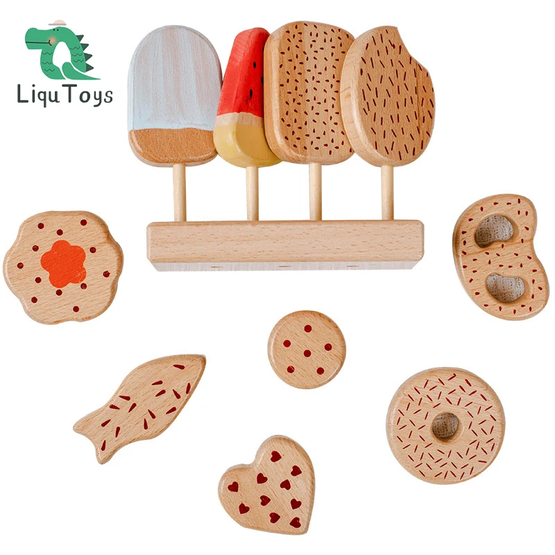 

LIQU Wooden Ice Pop Shop Pretend Play Set for Kids,Realistic Ice Lolly Play Food Toys Set, Montessori Role Play Toys for