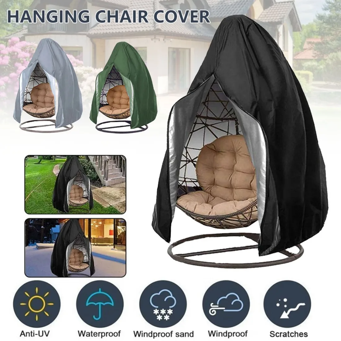 

Rattan Eggshell Swing Chair Dust Cover Protection Case Anti-Dust Waterproof 210D UV Protection Garden Patio Funiture Cover Pouch