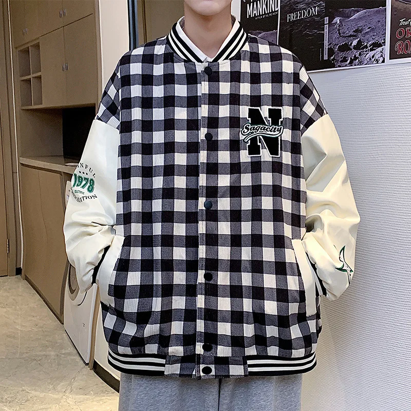 Men Jacket Embroidered Baseball Uniform for Women Loose Plaid Patchwork Letter Bomber Jackets Hip Hop Autumn Varsity Outwear
Men Jacket Embroidered Baseball Uniform for Women Loose Plaid Patchwork Letter Bomber Jackets Hip Hop Autumn Varsity Outwear