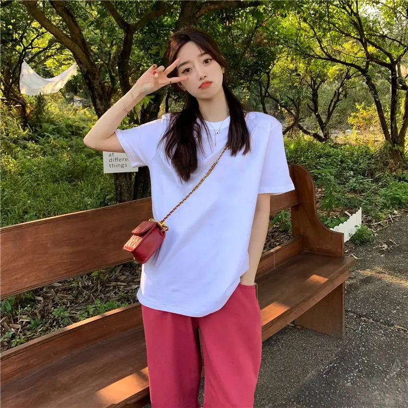 Cotton Round Neck Short Sleeved T-shirt for Women Summer 2024 New Solid Color Loose and Slimming Korean Version Instagram Trend
Cotton Round Neck Short Sleeved T-shirt for Women Summer 2024 New Solid Color Loose and Slimming Korean Version Instagram Trend