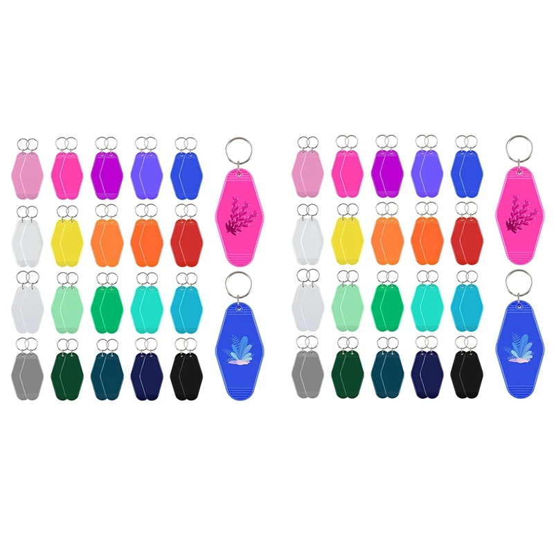 

80Pcs Vintage Motel Keychains 20 Colors Hotel Keychains Blank Heat Transfer Ornament For Sublimation Vinyl DIY Making