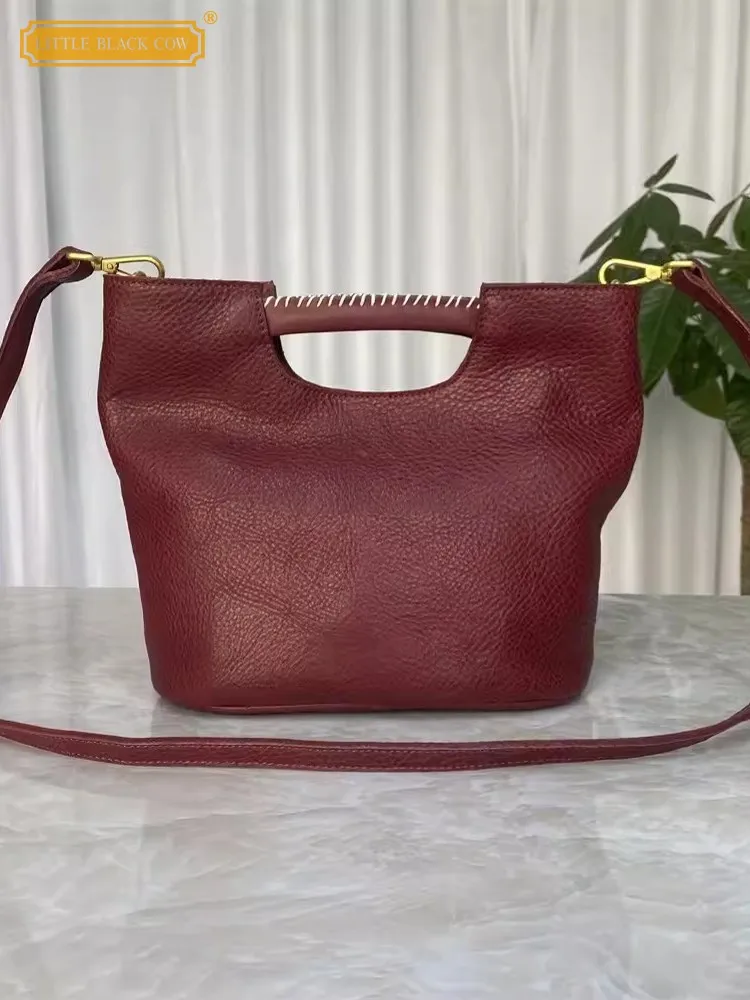 

Vintage Women Totes Handbag New Designer Hasp Office Ladies Shoulder Bag Softshell Cowhide Genuine Leather Strap Crossbody Bags