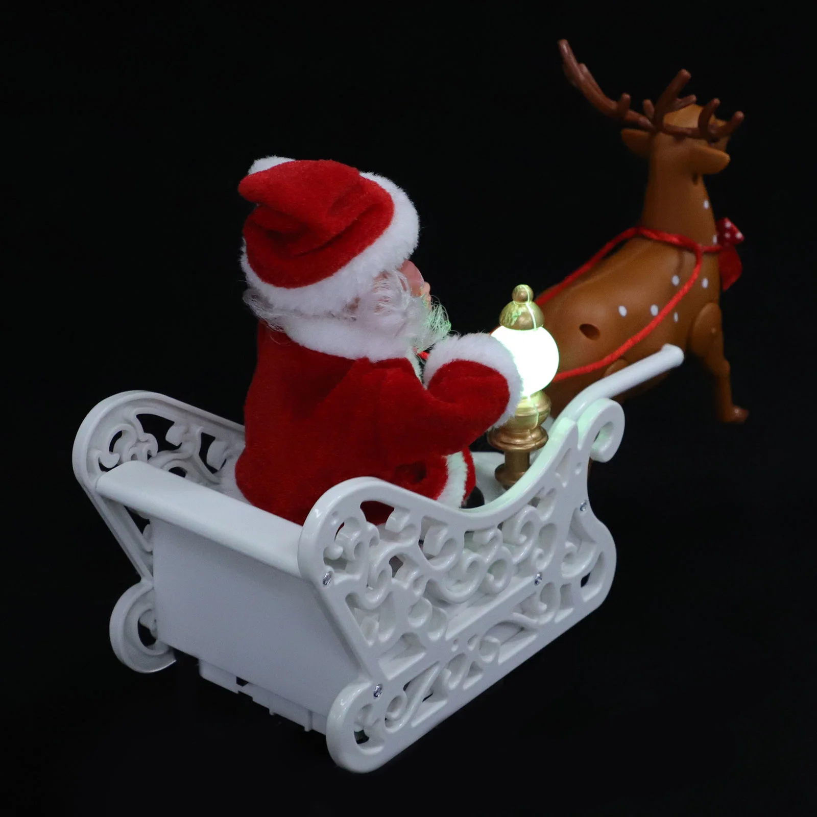 

Santa Claus Elk Sled: 2022 Christmas Electric Car Pulling Cart with LED Light Running Walking Riding Reindeer Xmas Decor New