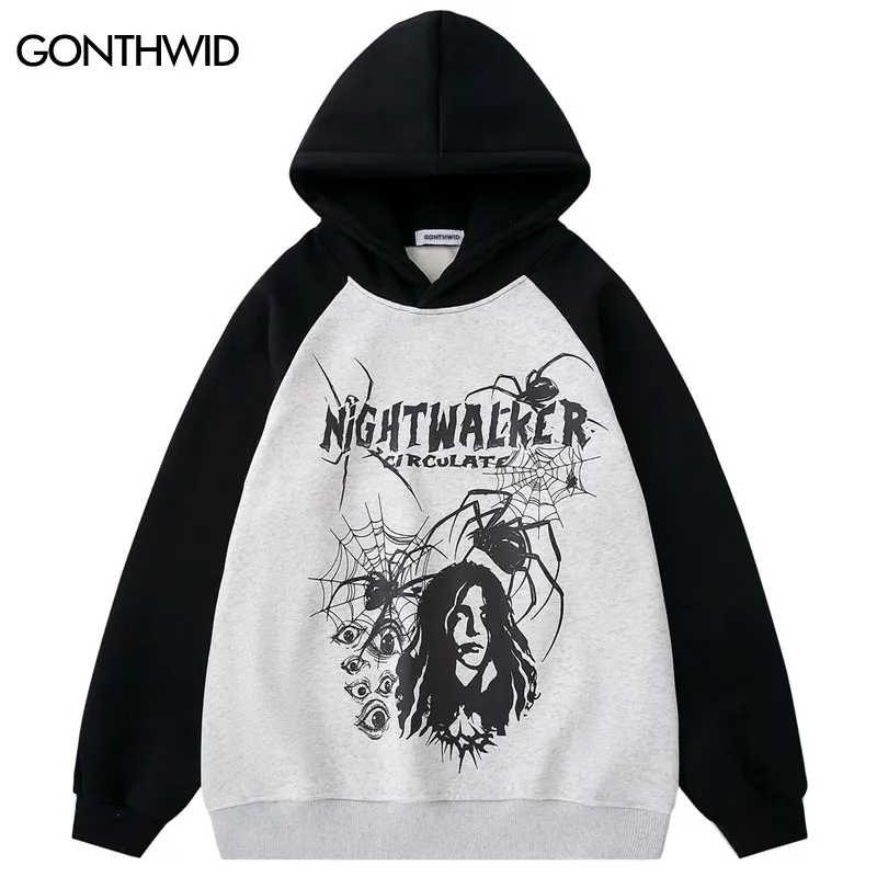 Hip Hop Fleece Hoodie Streetwear Harajuku Spider Web Eye Graphic Print Patchwork Hooded Sweatshirt 2023 Punk Goth Loose Pullover 
Hip Hop Fleece Hoodie Streetwear Harajuku Spider Web Eye Graphic Print Patchwork Hooded Sweatshirt 2023 Punk Goth Loose Pullover