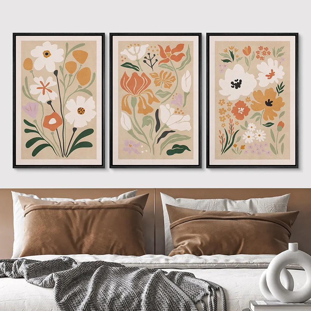 

Boho Wall Art Botanical Flower Print and Poster Mid Century Modern Minimalist Picture Canvas Gallery Painting For RoomHome Decor