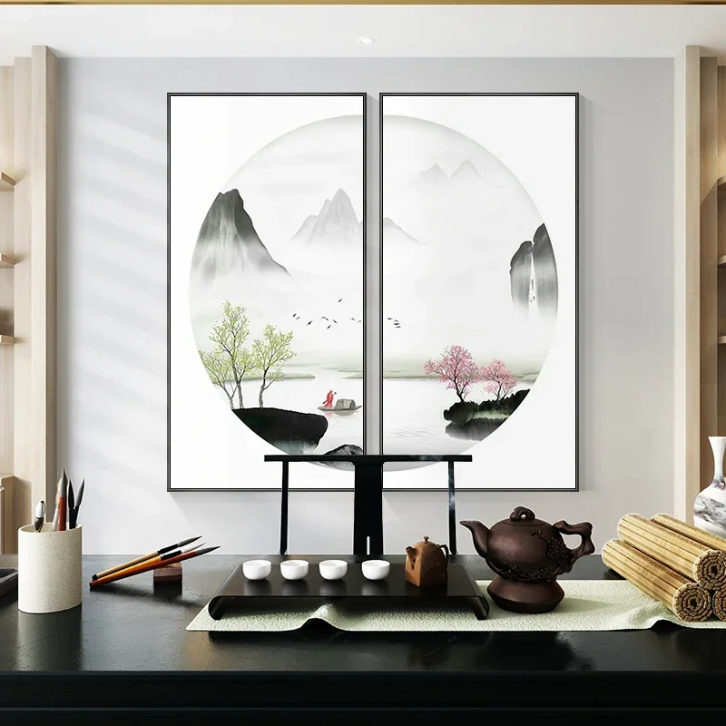 

New Chinese Style Living Room Decorative Painting Hallway Landscape Painting Atmospheric Tea Room Wall Painting Study Mural