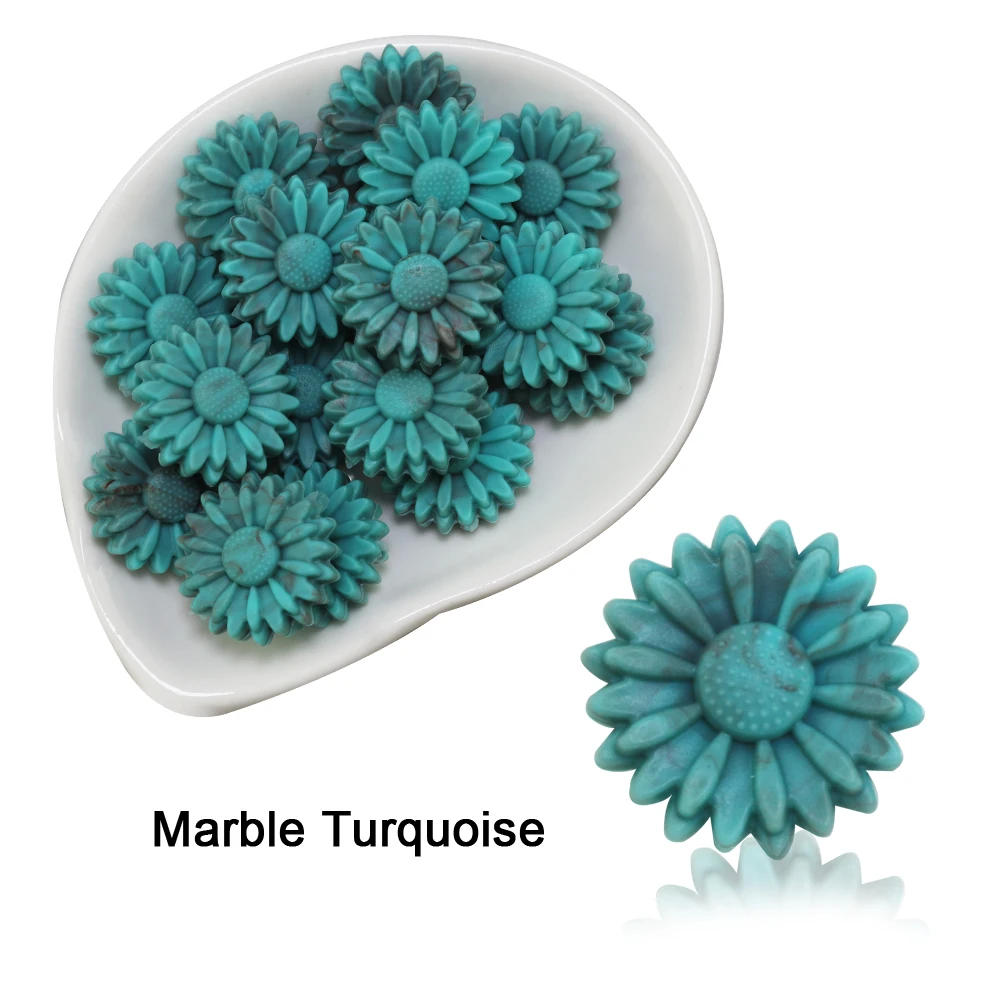 

New Marble Turquoise Daisy 10pcs Silicone Beads Sunflower Rose Glow In The Dark Food Grade Teether Balls DIY Making Jewellery