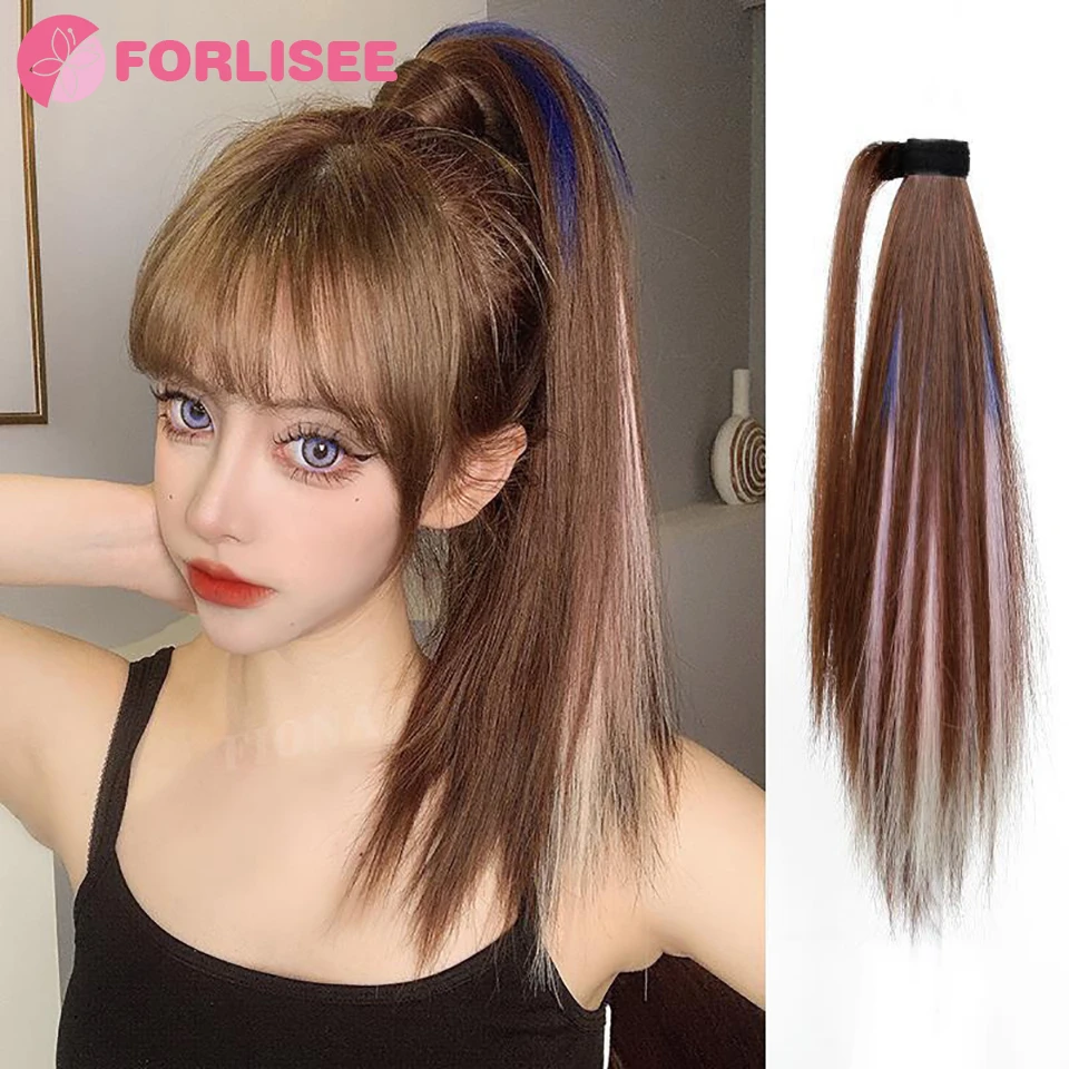 

FORLISEE Horsetail Wig Strap Style Long Hair Trend Fashion Low Ponytail Braid Gradient Highlight High Straight Ponytail Braid
