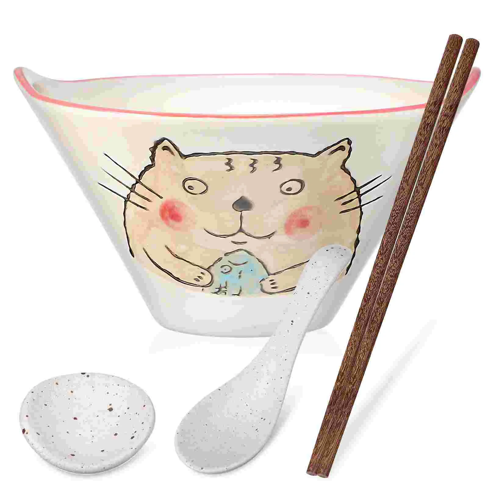 

8-inch Two-hole Noodle Bowl Set of Four Soup Bowls Ramen Wooden Dinnerware and Accessories Salad Restaurant Holder Food Serving