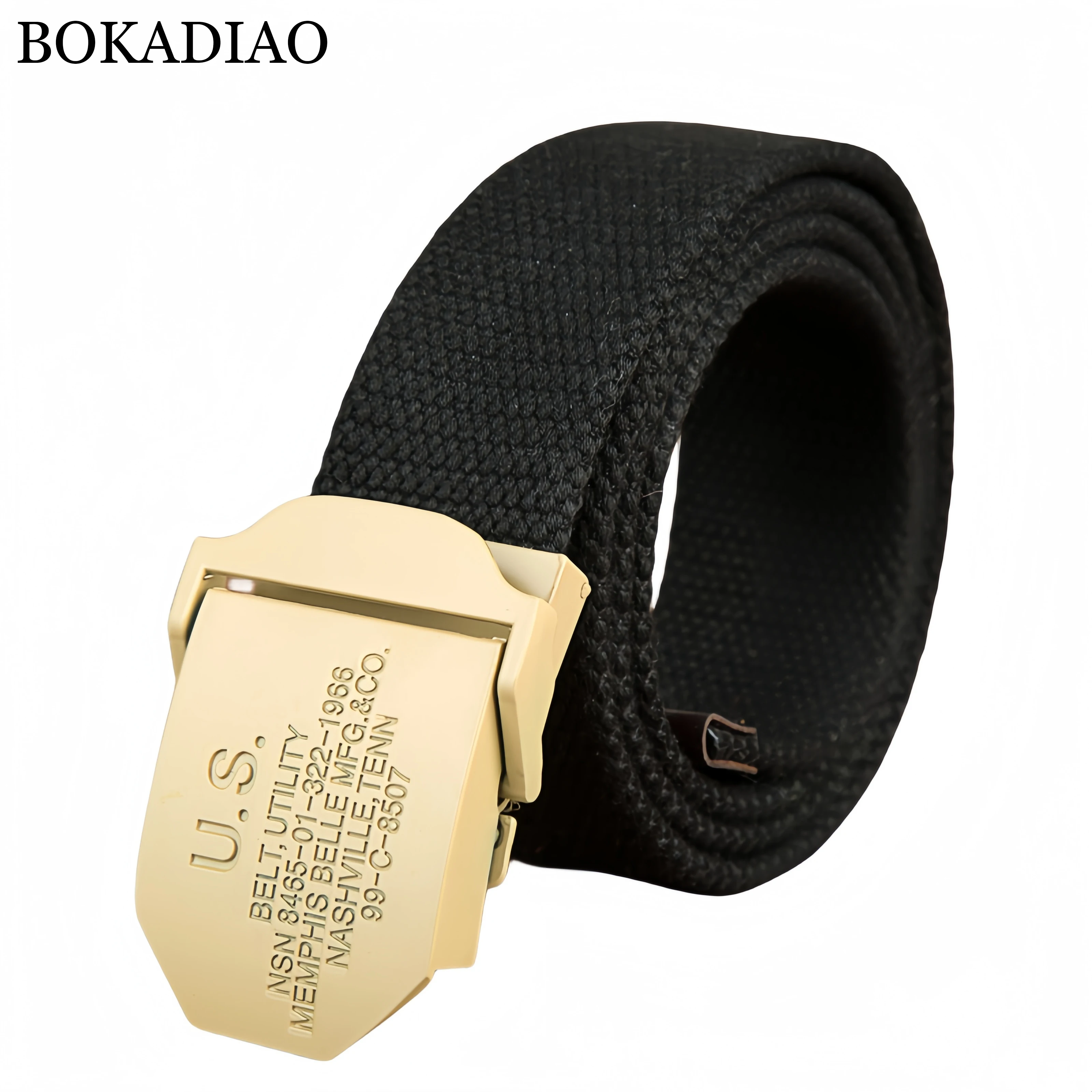 

BOKADIAO Men&Women Military Canvas belt luxury Yellow Metal buckle jeans belt Army tactical belts for women waistband strap male