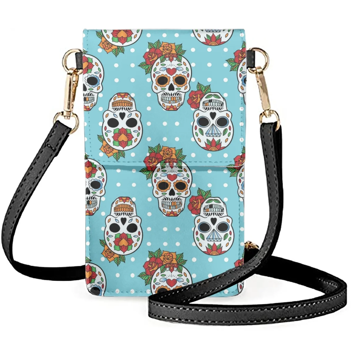 

FORUDESIGNS Good-looking Mobile Phone Bags Flap Polka-dot Floral Skull Small Item Storage Bag Girls Go Out Popular Diagonal