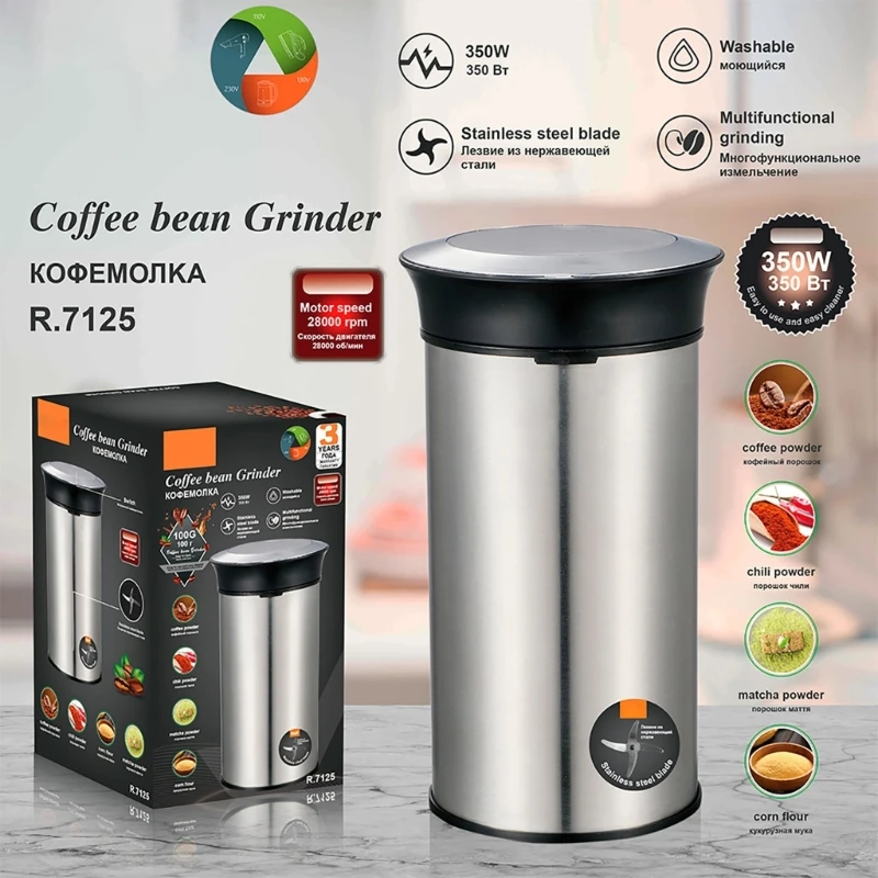 

350W Washable Professional Stainless Steel High-power Electric Coffee Bean Grinder Quiet Motor Easy One Button New Dropship