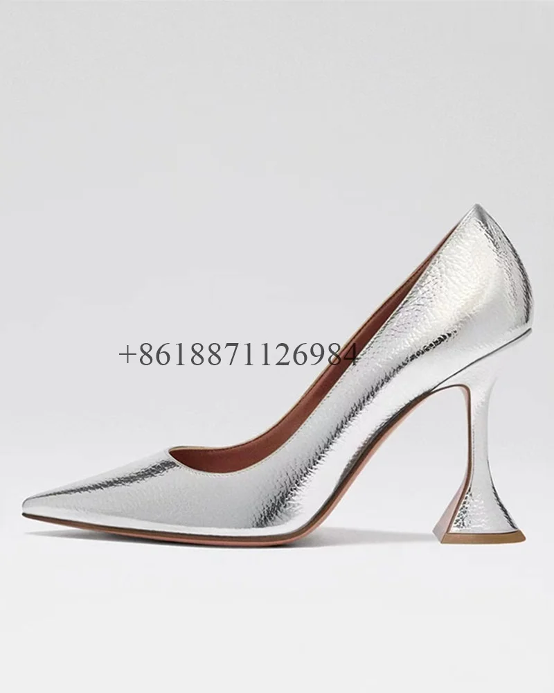 

Genuine Leather Shallow Pointed Toe Women Pumps Shoes Classic Style Goblet Super High Heels Slip On Design Large Size Shoes