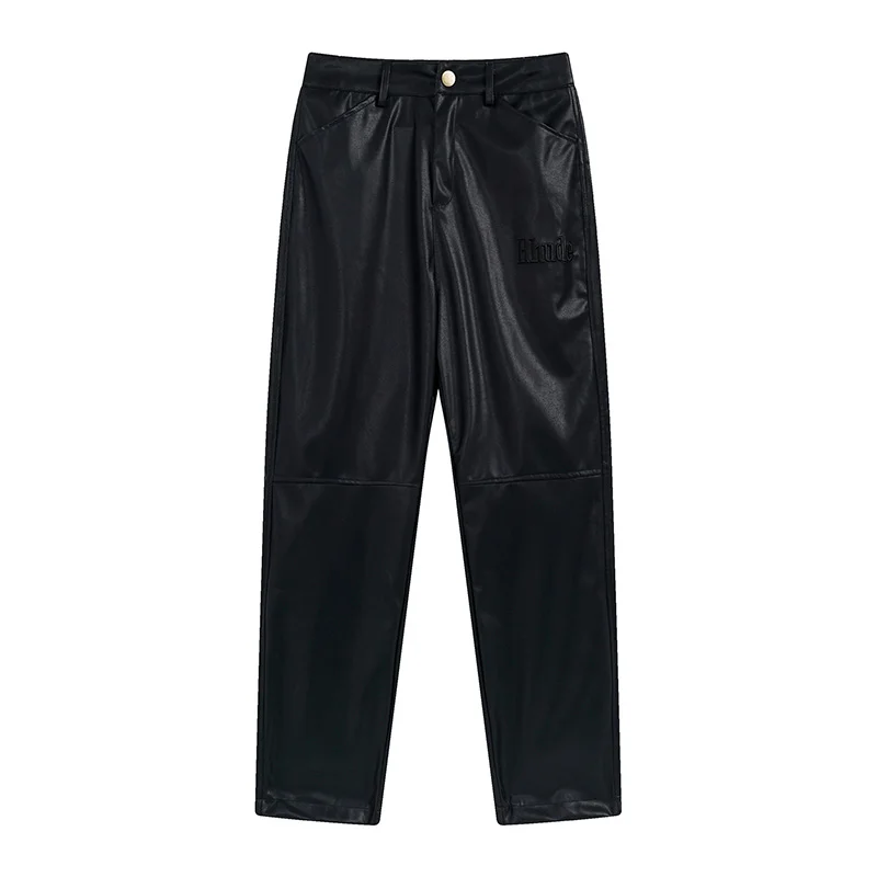 Fashion New RHUDE High Quality Leather Trousers Men Woman Classic Letter Pattern Pants Fashion Keep Warm
Fashion New RHUDE High Quality Leather Trousers Men Woman Classic Letter Pattern Pants Fashion Keep Warm