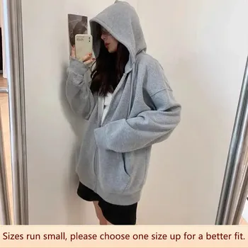 여성 긴팔 후드 맨투맨, 한국 스타일 집업 재킷, 루즈핏 학생 가디건 용수철, 가을 컬렉션 상품 이미지