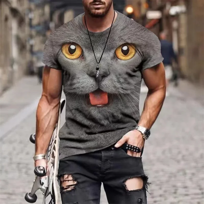 Summer New Fashion Interesting Animal Cat Print Men's T-shirt Harajuku Cute Loose Short Sleeve Shirt Fashion Simple T-shirt Over
Summer New Fashion Interesting Animal Cat Print Men's T-shirt Harajuku Cute Loose Short Sleeve Shirt Fashion Simple T-shirt Over