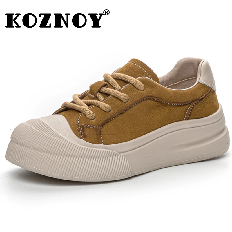 

Koznoy 4.5cm New Genuine Leather Vulcanize Pils Mules Chunky Sneaker Women Autumn Comfy Boots Platform Flats Autumn Ladies Shoes