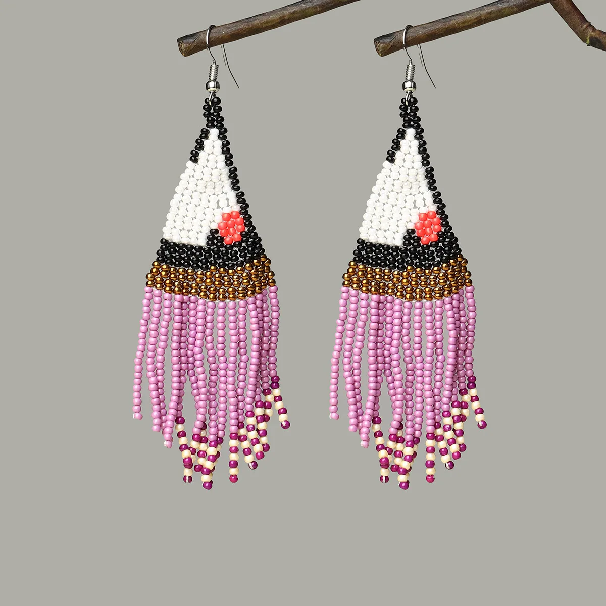

Beaded earrings Tassel Geometry Design Originality Hand knitting Bohemia Alloy Tide Simple Rice bead earrings