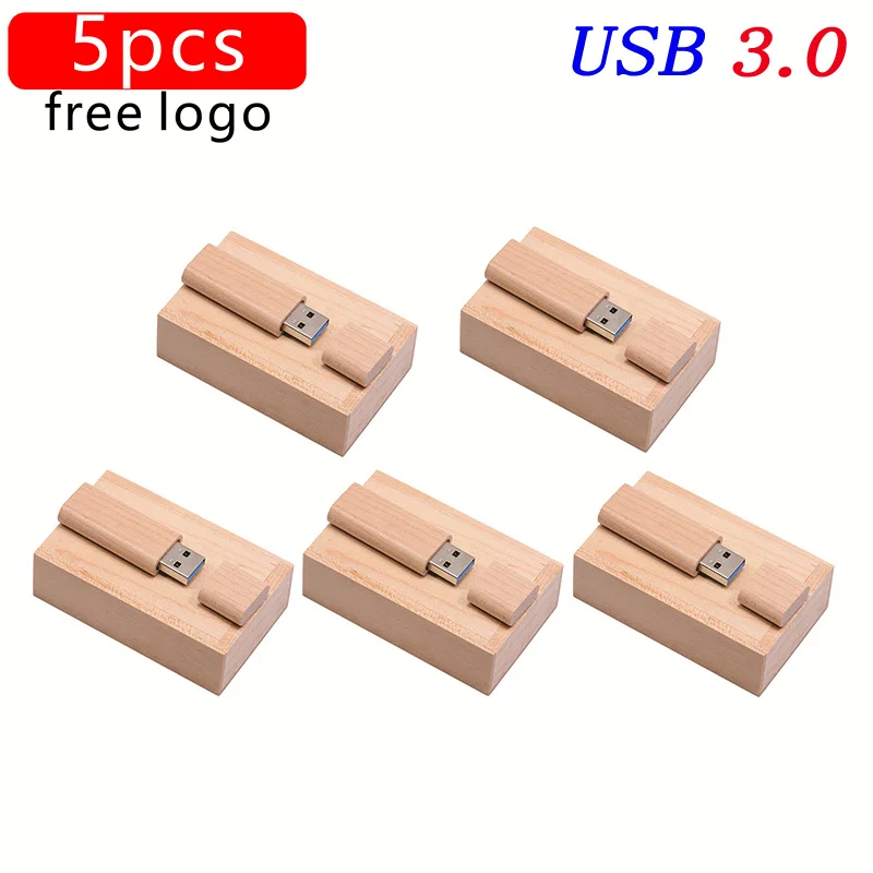 

JASTER 5 PCS LOT USB 3.0 Flash Drives 128GB Free Custom Logo Wooden Box Pen Drive 64GB Creative Wedding Gift Pendrive 32GB Stick