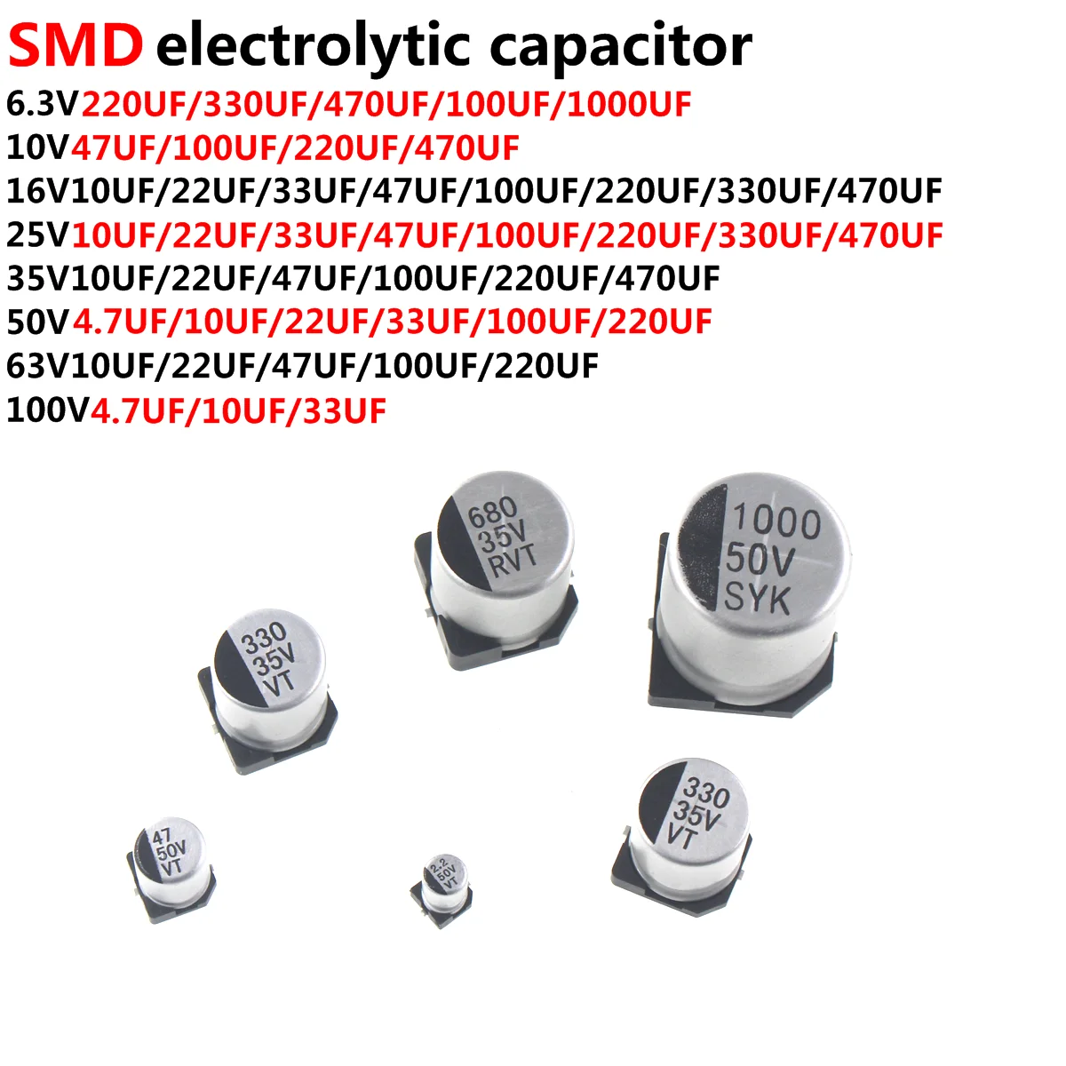 

100/50/20 шт. SMD 6,3 в 10 в 16 в 25 в 35 в 50 в алюминиевый электролитический конденсатор 1 мкф 10 мкФ 22 мкФ 33 мкФ 47 мкФ 100 мкФ 220 мкФ 330 мкФ 470 мкФ