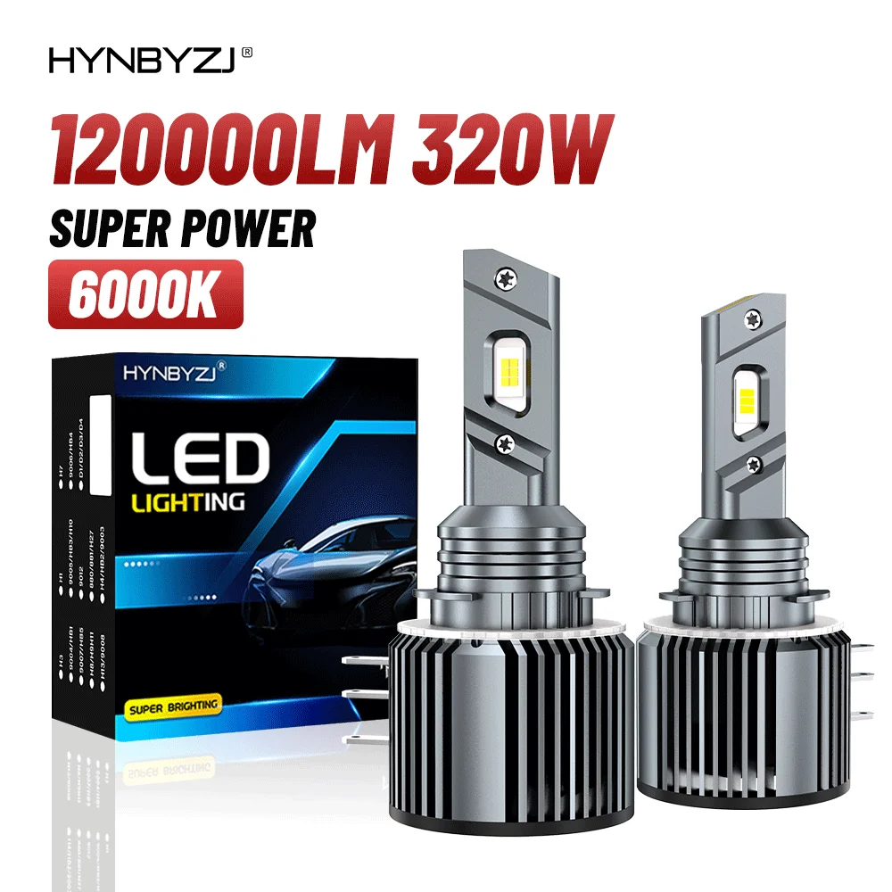 

HYNBYZJ H15 LED Headlights 120000LM 320W Lights for Car 12V High Low Beam Canbus No Error 6000K Car Daytime Running Lights Fog