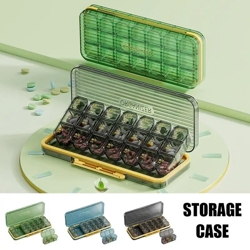 

Portable Pill Box 7 Days Organizer 21 Grids 3 Times One Day Medicine Tablet Case Container Translucent Dispenser Organizer