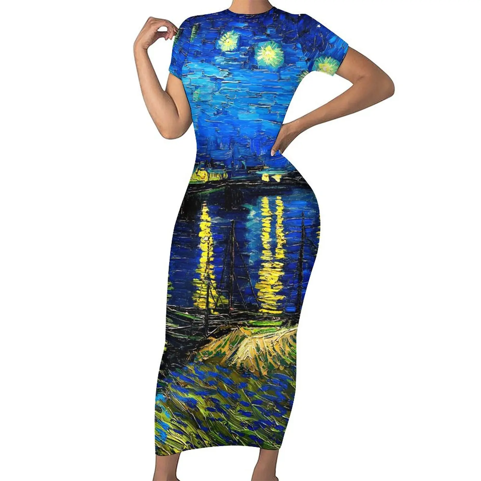 Painting Print Starry Night Bodycon Dress Spring Vincent Van Gogh Cute Maxi Dresses Womens Short Sleeve Design Fashion Dress
Painting Print Starry Night Bodycon Dress Spring Vincent Van Gogh Cute Maxi Dresses Womens Short Sleeve Design Fashion Dress