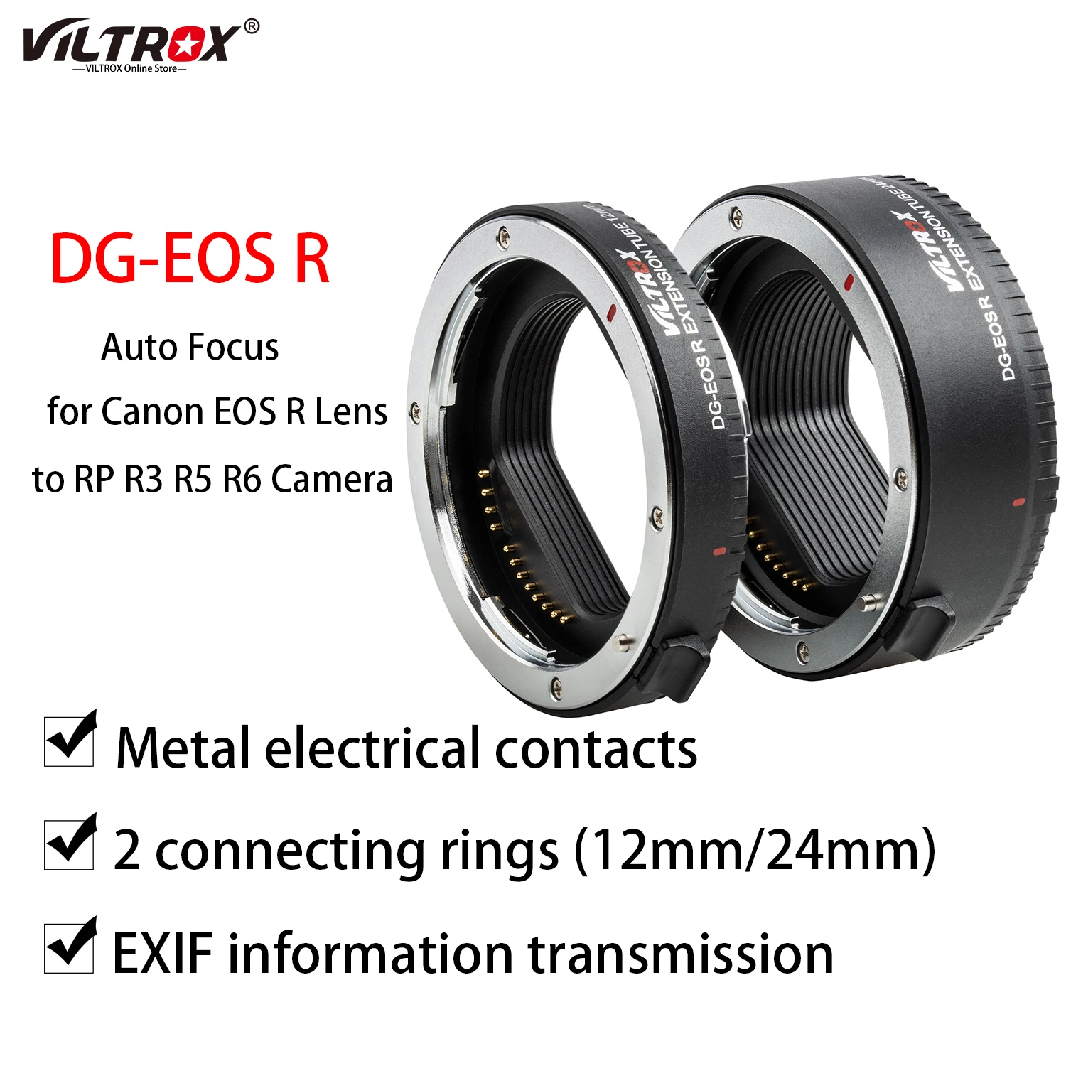 

Viltrox DG-EOS R Auto Focus Macro Extension Tube Lens Adapter Ring 12mm+24mm Full frame for Canon EOS R Lens camera RP R3 R5 R6