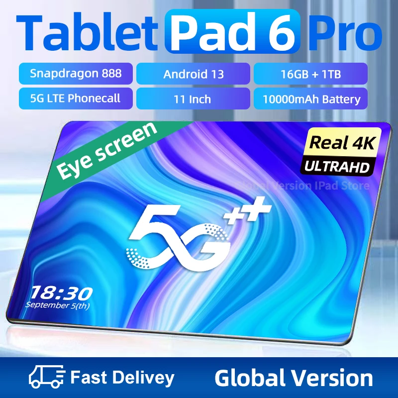 

2024 Global Version Original Pad 6 Pro Tablets PC Snapdragon 888 10000mAh Android 13 11 inch 16GB+1024GB 5G HD 4K Screen WIFI Mi