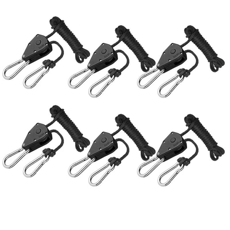 

New 6PCS Adjustable 1/8Inch Lanyard Hanging For Tent Fan Led Grow Plant Lamp Rope Ratchet Hanger Pulley Lifting Pulley Hook