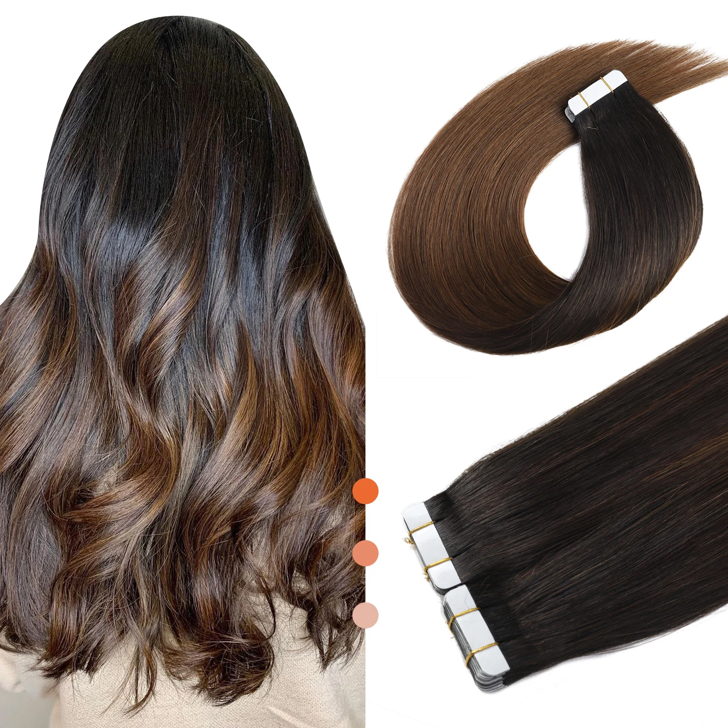 

XDhair Tape In Hair Extensions Human Hair 14"22" 50g Balayage Ombre Black to Brown Tape In Hair Extensions